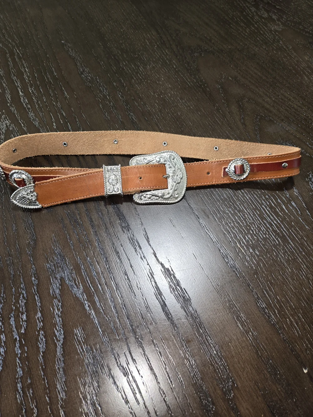 Leather Western Belt with Silver Buckle - Tan